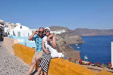 Image showing happy young couple tourists in greece