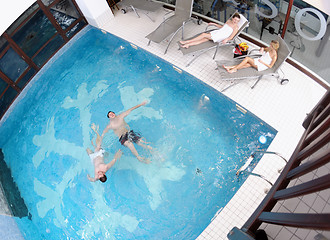 Image showing young people group at spa swimming pool