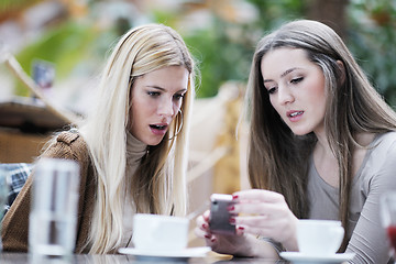 Image showing cute smiling women drinking a coffee