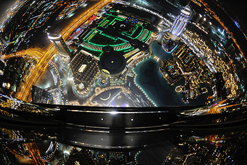 Image showing Panorama of down town Dubai city at night