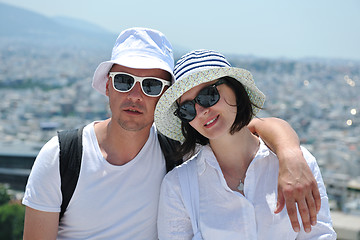 Image showing happy young couple tourists in greece