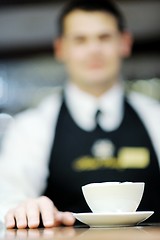 Image showing Barista prepares cappuccino