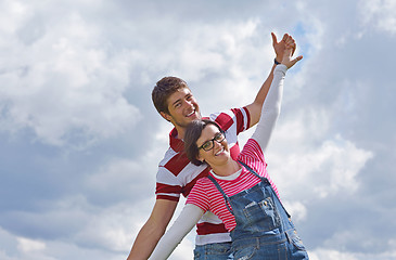 Image showing romantic young couple in love together outdoor