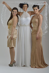 Image showing portrait of a three beautiful woman in wedding dress