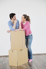 Image showing Young couple moving in new home