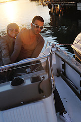 Image showing couple in love  have romantic time on boat