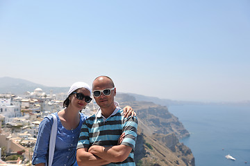 Image showing happy young couple tourists in greece