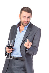Image showing Portrait of thoughtful business man with glass wine