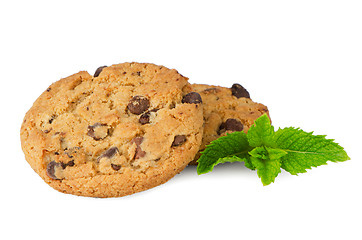 Image showing Chocolate cookies with mint leaves