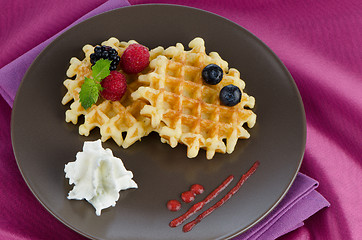 Image showing Tasty waffle with fruits 