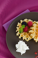 Image showing Tasty waffle with fruits 