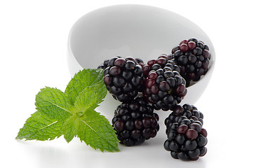 Image showing Blackberries in White Bowl