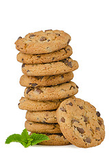 Image showing Chocolate cookies with mint leaves