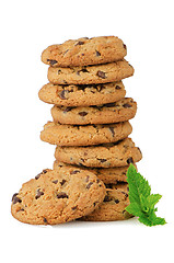 Image showing Chocolate cookies with mint leaves