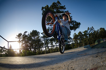 Image showing Bmx rider on a ramp 