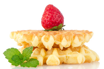 Image showing Waffles and strawberry