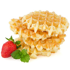 Image showing Waffles and strawberry