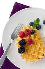 Image showing Waffles with fresh berries