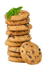 Image showing Chocolate cookies with mint leaves