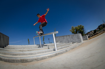 Image showing Skateboarder on a slide