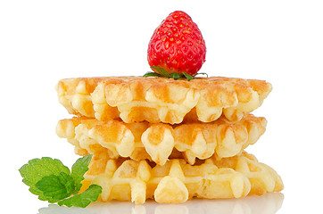 Image showing Waffles and strawberry