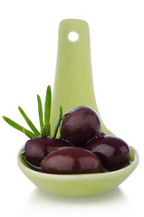 Image showing Olives on ceramic spoon