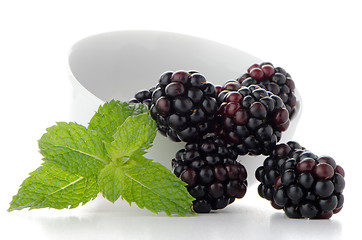 Image showing Blackberries in White Bowl