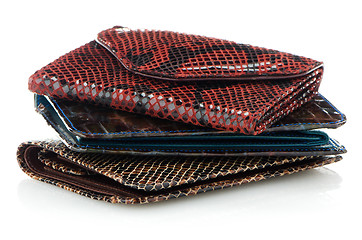 Image showing Stack of leather wallets