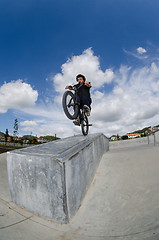 Image showing Bmx rider on a ramp 