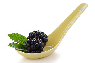 Image showing Blackberries in ceramic spoon