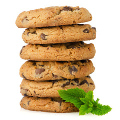 Image showing Chocolate cookies with mint leaves