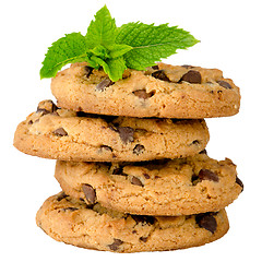 Image showing Chocolate cookies with mint leaves