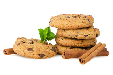 Image showing Chocolate cookies with mint leaves