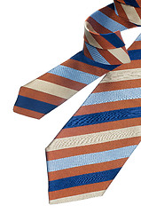 Image showing Orange, yellow and blue striped pattern tie