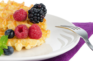 Image showing Waffles with fresh berries