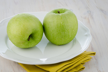 Image showing Two green apples