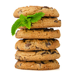 Image showing Chocolate cookies with mint leaves