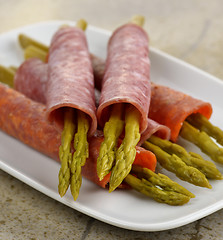 Image showing Salami With Asparagus