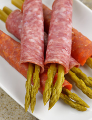 Image showing Salami With Asparagus