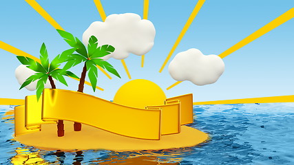 Image showing tropical island with palm and golden ribbon