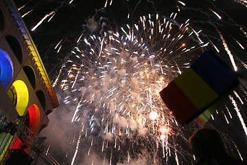 Image showing Romanian flag and fireworks