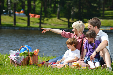 Image showing Happy family playing together in a picnic outdoors