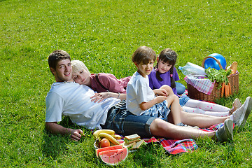 Image showing Happy family playing together in a picnic outdoors