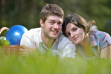 Image showing happy young couple having a picnic outdoor