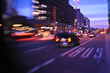 Image showing City night with cars motion blurred light in busy street