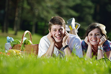 Image showing happy young couple having a picnic outdoor