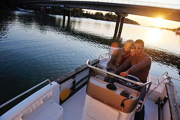 Image showing couple in love  have romantic time on boat