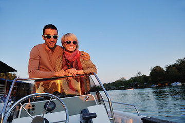 Image showing couple in love  have romantic time on boat