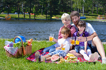 Image showing Happy family playing together in a picnic outdoors