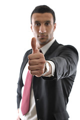 Image showing Businessmen making his thumb up saying OK